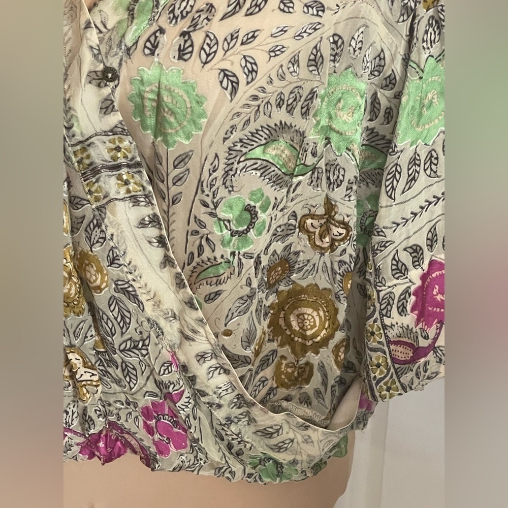Anthropologie Floreat Japonica Floral Silk Blend Velvet Wrap Blouse Small - Picture 10 of 12